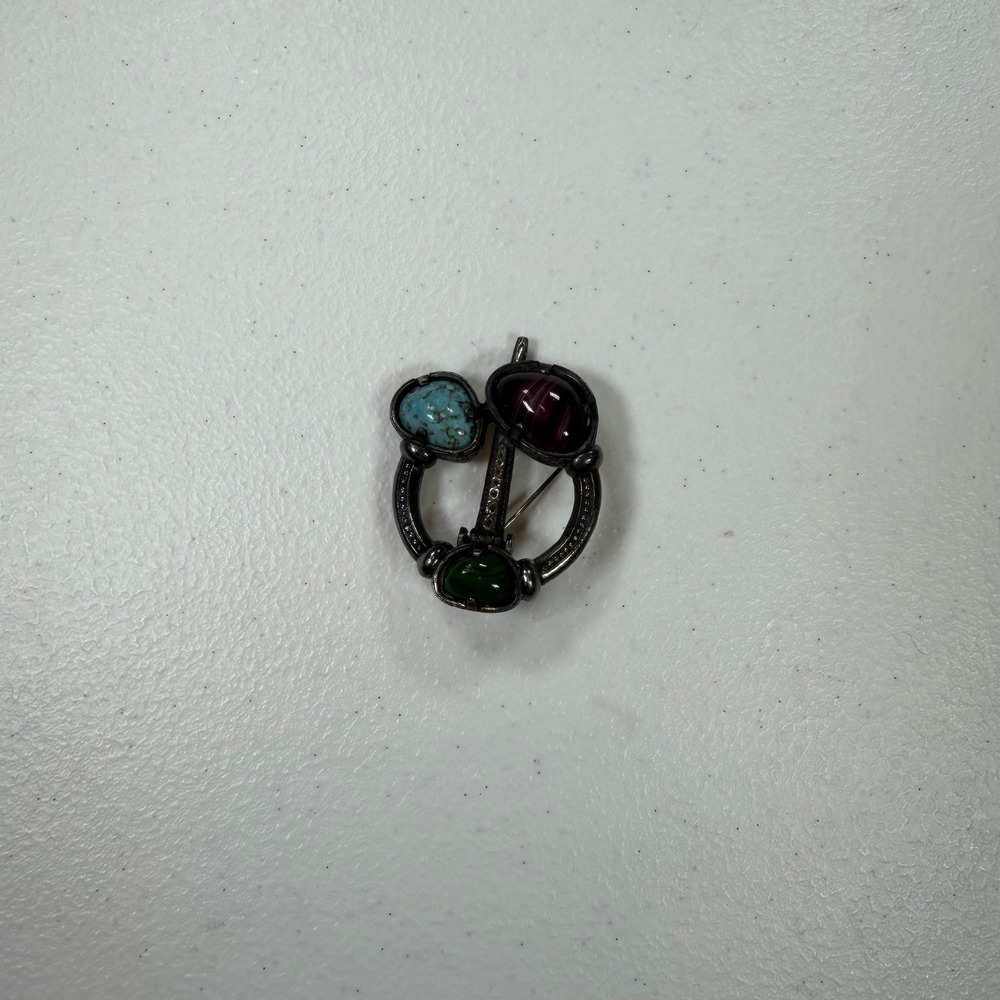 Miracle Celtic Faux Gemstone Brooch Unisex OS Multi Excellent Vintage Pin